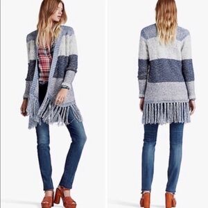 Lucky Brand Striped Blue Color Block Textured Duster Cardigan Sz M